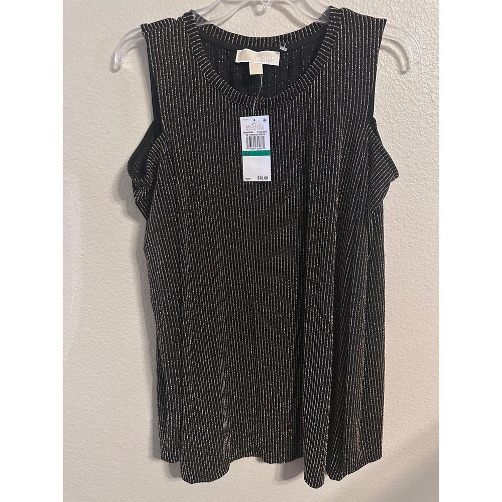 MICHAEL Michael Kors Black Gold Metallic Cold Shoulder Sleeveless‎ Top